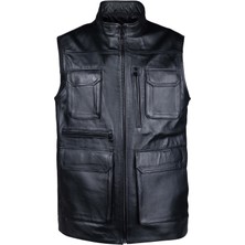 Tamer Tanca Erkek Deri Siyah Yelek Deri Mont 415 Safarı Erk Dr Yelek SK24/25 Sıyah Natural