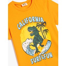 Koton T-Shirt Dinozor Baskılı Kısa Kollu Bisiklet Yaka Pamuklu
