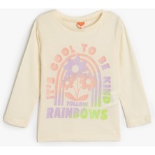 Koton Çiçek Baskılı Uzun Kollu T-Shirt Kız Çocuk İçin Ekru Örme Kumaş Regular Fit