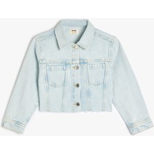 Koton Düğme Detaylı Uzun Kollu Pamuklu Crop Denim Ceket Kız Çocuk İçin Günlük Şıklık