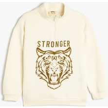 Koton Kaplan Baskılı Fermuar Detaylı Pamuklu Sweatshirt