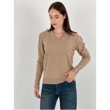 So Sweet Uzun Kollu Long Sleeve V Yaka V-Neck Kadın Triko Kazak Women Knitwear