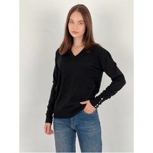 So Sweet Uzun Kollu Long Sleeve V Yaka V-Neck Kadın Triko Kazak Women Knitwear