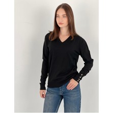 So Sweet Uzun Kollu Long Sleeve V Yaka V-Neck Kadın Triko Kazak Women Knitwear