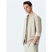Koton Düğmeli Yaka Uzun Kollu Pamuk Karışımlı Klasik Slim Fit Gömlek