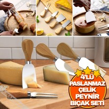 Greathings 4'lü Bambu Saplı Çelik Peynir Bıçağı Seti | Mini Bıçak Seti Tereyağı,peynir Bıçağı Spatula Çatal Set