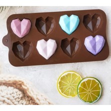 Tekno Trust Silikon Elmas Kalp 8'li Çikolata Kalıbı Sevgililer Günü Mum Sabun Kek Buz Kalıbı Kokulu Taş Kalıp