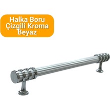 Yahya 50 Adet Halka Boru Çizgili Kroma Beyaz Metal Mobilya Kulbu Seti 160 mm