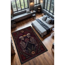 Homshtag Gökkuşağı ve Iskelet Temalı Halı Koyu Renkli Retro Oturma Odası Halısı Iskelet Figürlü Halı