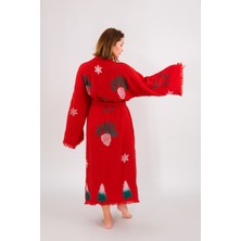 Befera Design Christmas Müslin Kimono Pamuklu Yılbaşı Baskılı Desenli Bornoz Kaftan Sabahlık