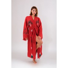 Befera Design Christmas Müslin Kimono Pamuklu Yılbaşı Baskılı Desenli Bornoz Kaftan Sabahlık