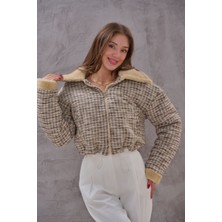 Kadın Yakası Kürklü Vintage Kısa  Mont