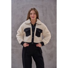 Kadın Cep Detay Tasarım Peluş Mont