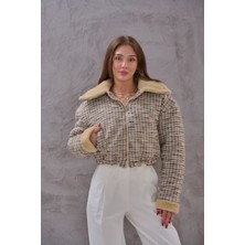 Kadın Yakası Kürklü Vintage Kısa  Mont