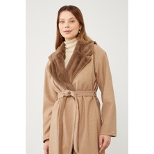 Lêvi D'or Toprak Peluş Detaylı Kaşe Kaban
