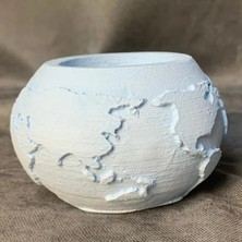 Uretti - Ayşe 7362 El Yapımı Dünya Şeklinde Mavi Saksı / Mumluk Dekoratif Obje - 6  x  8 cm