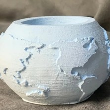 Uretti - Ayşe 7362 El Yapımı Dünya Şeklinde Mavi Saksı / Mumluk Dekoratif Obje - 6  x  8 cm