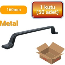 Yahya 50 Adet Havai Düz Siyah Metal Mobilya Kulbu 160 mm