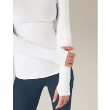 Beyaz Darkalıp Slimfit Soft Touch Crew Neck Finger Detail Parmak Detaylı Tesettür Body