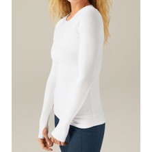 Beyaz Darkalıp Slimfit Soft Touch Crew Neck Finger Detail Parmak Detaylı Tesettür Body