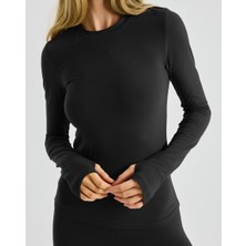Siyah Darkalıp Slimfit Soft Touch Crew Neck Finger Detail Parmak Detaylı Tesettür Body