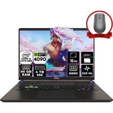 Msı Vector 16 Hx Intel Core I9 14900HX 96GB 4tb SSD RTX4090/16GB W11H 16" Qhd+ 240Hz Taşınabilir Bilgisayar A14VIG-825XTR-A36 & Anzar Mouse