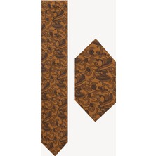 Ysf Erkek Camel Karışık Desenli Kravat Mendil Set