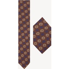 Erkek Kahve Vizon Çiçek Desenli Kravat Mendil Set