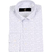 Erkek Mavi Beyaz Uzun Kol Klasik Desenli Gömlek