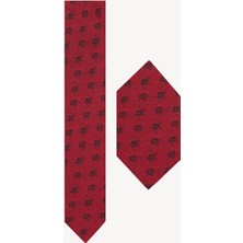 Ysf Erkek Bordo Siyah Çiçek Desenli Kravat Mendil Set