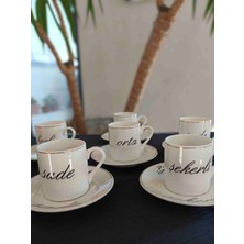 6 Kişilik Porselen Kahve Fincanı Takımı Şekerli-Orta-Sade 120 ml