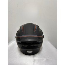 Wair Teknoloji JK-902 Çene Açılır Kask E-1 Mat Siyah Turuncu Desen Kask ( Çene Pedli ) Güneş Vizörlü