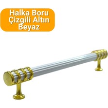 Yahya 50 Adet Halka Boru Çizgili Altın Beyaz Metal Mobilya Kulbu 160 mm