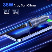 1hora GAR241 Pd+Qc Metal Araç Şarj Cihazı (20W+18W) - 1m Type-C To Type-C Kablosu - Gri