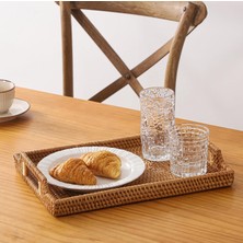Doğal Rattan Dikdörtgen Tepsi El Yapımı Kulplu Servis Tepsisi Kahvaltı Çay Kahve Sunum Tepsi (38CM) Oceanpoint
