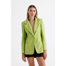 Sense Kadın Suni Deri Büyük Beden Deri Ceket | CKT33280 Yesıl