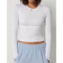 Beyaz Darkalıp Slimfit Soft Touch Interlok Penye Kumaş Basic Bluz