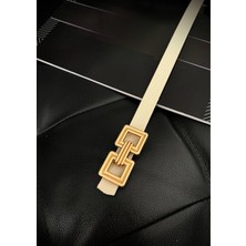 ZR Accessory Çift Kare Gold Tokalı Kadın Kemeri, Pantolon Kemeri, Ceket Kemeri, Gömlek Kemeri, Elbise Kemeri