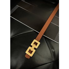 ZR Accessory Çift Kare Gold Tokalı Kadın Kemeri, Pantolon Kemeri, Ceket Kemeri, Gömlek Kemeri, Elbise Kemeri