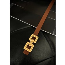 ZR Accessory Çift Kare Gold Tokalı Kadın Kemeri, Pantolon Kemeri, Ceket Kemeri, Gömlek Kemeri, Elbise Kemeri