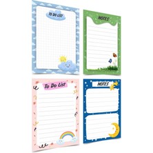 Notluk - Bloknot 4'lü Set (Bulut, Bahar, Ay ve Gökkuşağı Temalı Notes To Do List ) (10-14 Cm)
