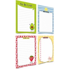 Notluk - Bloknot 4'lü Set (Güneş, Kedi, Çilek ve Avakado Temalı Notes To Do List ) (10-14 Cm)