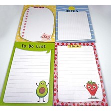 Notluk - Bloknot 4'lü Set (Güneş, Kedi, Çilek ve Avakado Temalı Notes To Do List ) (10-14 Cm)