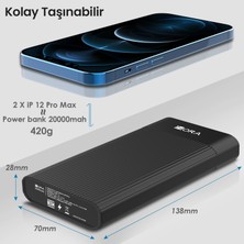 1Hora GAR117 20000 Mah Taşınabilir Hızlı Şarj Cihazı - Pd 20W - 3 Çıkışlı - Usb-C, Usb-A, Lightning Uyumlu Powerbank - Siyah