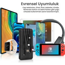 1Hora GAR148 10000 Mah Taşınabilir Şarj Cihazı - Dahili 4 Kablo - Hızlı Şarj Destekli - Usb-A Çıkışlı Powerbank - Siyah