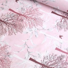 Mor Eteği Sulu Ağaç Nevresimlik Poplin Kumaş-Vera