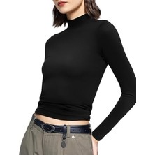 Siyah Darkalıp Slimfit Soft Touch Interlok Penye Kumaş Basic Yarım Balıkçı Bluz