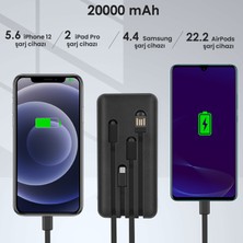 1Hora GAR159 20000 Mah Taşınabilir Şarj Cihazı - Dahili 4 Kablo - Usb-A Çıkışlı -  Hızlı Şarj Destekli Powerbank - Siyah