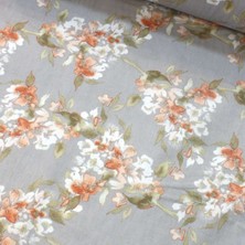 Tarçın Gri Suluboya Çiçek Nevresimlik Poplin Kumaş-Vrgld