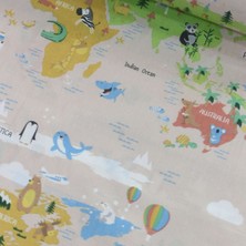 Tekin's Home Somon Dünya Haritası Nevresimlik Poplin Kumaş-Tknhm